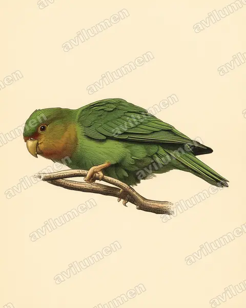 Illustration im Stil Historische Tafel: Rotstirnsittich (Bolborhynchus ferrugineifrons)