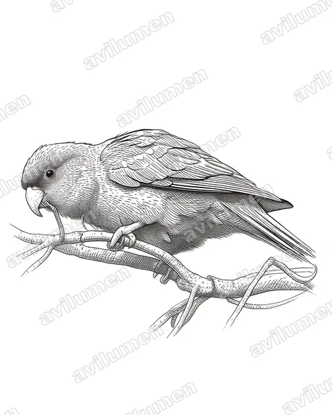 Illustration im Stil Tusche: Rotstirnsittich (Bolborhynchus ferrugineifrons)
