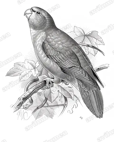 Illustration im Stil Tusche: Andensittich (Bolborhynchus orbygnesius)