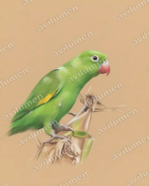 Illustration im Stil Buntstift: Kanarienflügelsittich (Brotogeris chiriri)