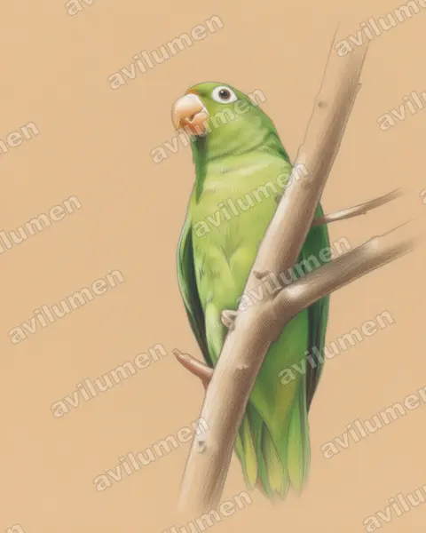 Colored pencil illustration: Brotogeris chrysoptera (Golden-winged Parakeet)
