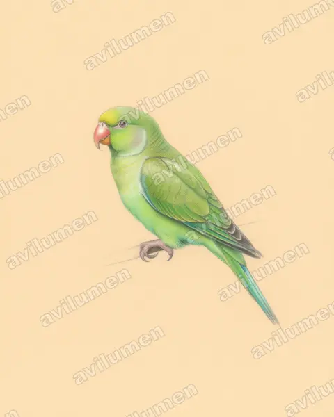 Illustration im Stil Buntstift: Blauflügelsittich (Brotogeris cyanoptera)
