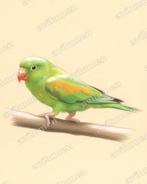 Ilustración en Lápiz de color: Brotogeris jugularis (Catita churica​)
