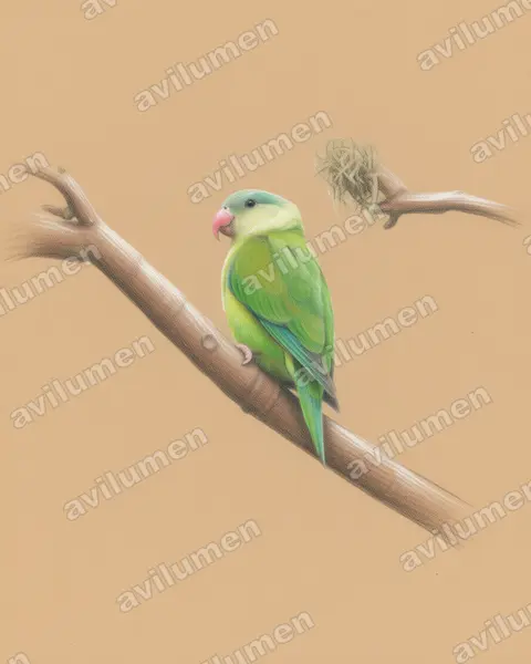 Illustration im Stil Buntstift: Feuerflügelsittich (Brotogeris pyrrhoptera)