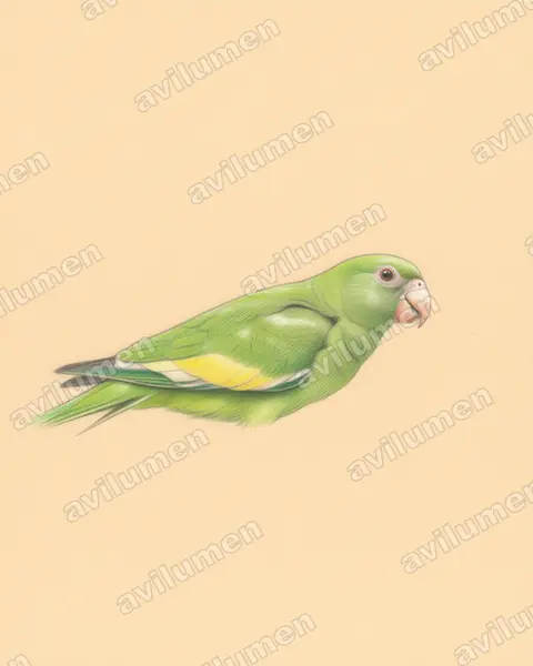 Colored pencil illustration: Brotogeris versicolurus (White-winged Parakeet)