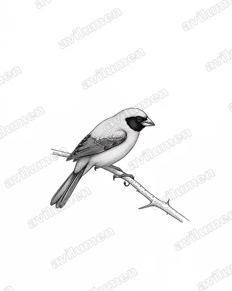 Ink illustration: Brunhilda charmosyna (Black-cheeked Waxbill)
