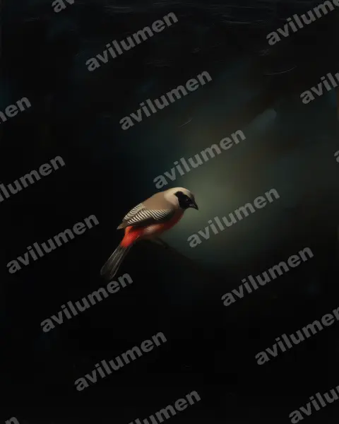 Oil illustration: Brunhilda charmosyna (Black-cheeked Waxbill)