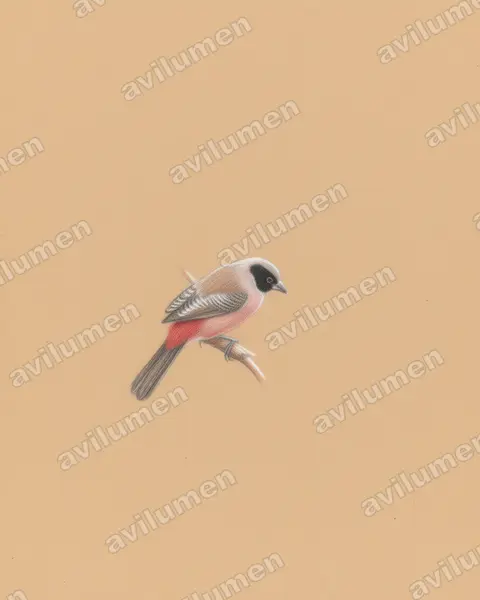 Colored pencil illustration: Brunhilda charmosyna (Black-cheeked Waxbill)