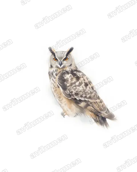 Ilustración en Acuarela: Bubo bubo (Búho real​)