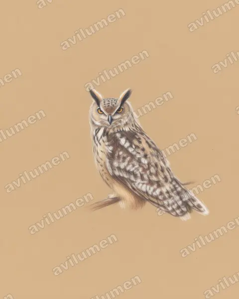Ilustración en Lápiz de color: Bubo bubo (Búho real​)