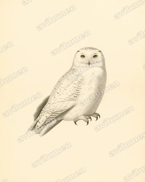 Illustration im Stil Historische Tafel: Schnee-Eule (Bubo scandiacus)