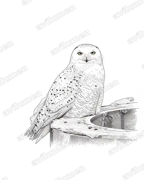 Illustration im Stil Tusche: Schnee-Eule (Bubo scandiacus)