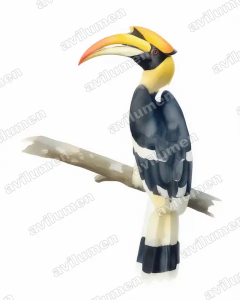 Illustration Aquarelle : Buceros bicornis (Calao bicorne)