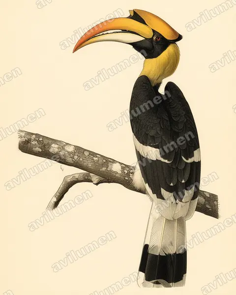 Illustration Planche ancienne : Buceros bicornis (Calao bicorne)