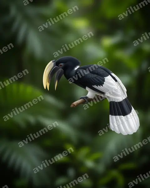 Realistic illustration: Bycanistes albotibialis (White-thighed Hornbill)