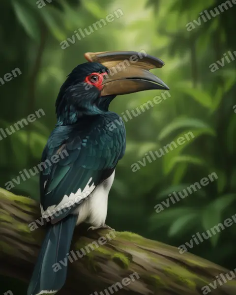Ilustración en Realista: Bycanistes bucinator (Cálao trompetero​)