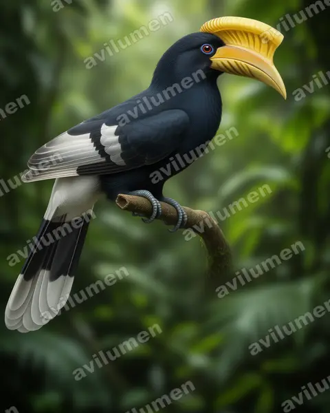 Ilustración en Realista: Bycanistes cylindricus (Cálao caripardo)
