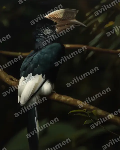 Illustration im Stil Öl: Grauwangen-Hornvogel (Bycanistes subcylindricus)