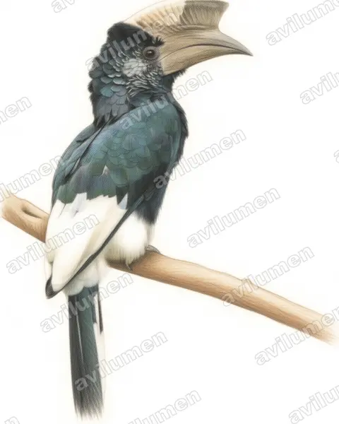 Illustration im Stil Buntstift: Grauwangen-Hornvogel (Bycanistes subcylindricus)