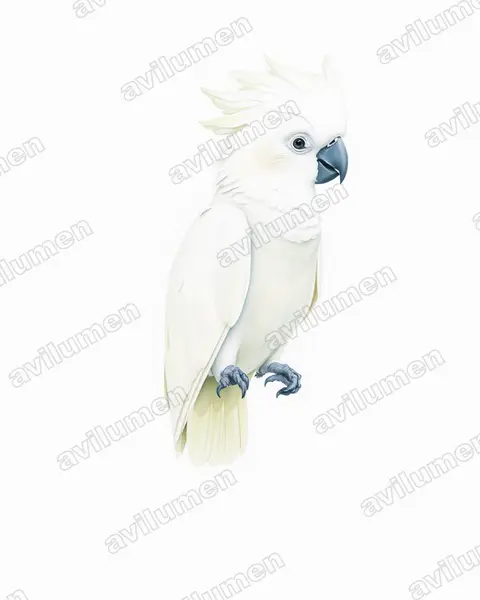 大白凤头鹦鹉（Cacatua alba）的水彩插画
