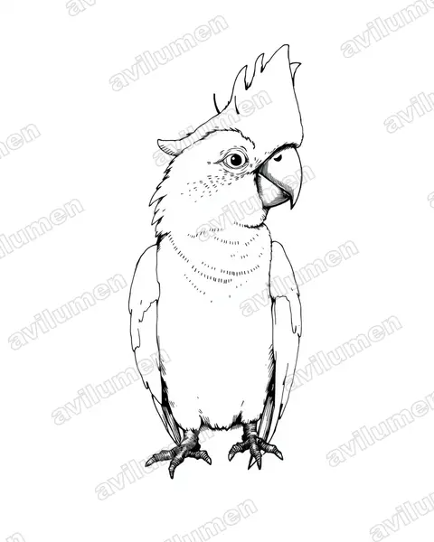 大白凤头鹦鹉（Cacatua alba）的钢笔墨线插画