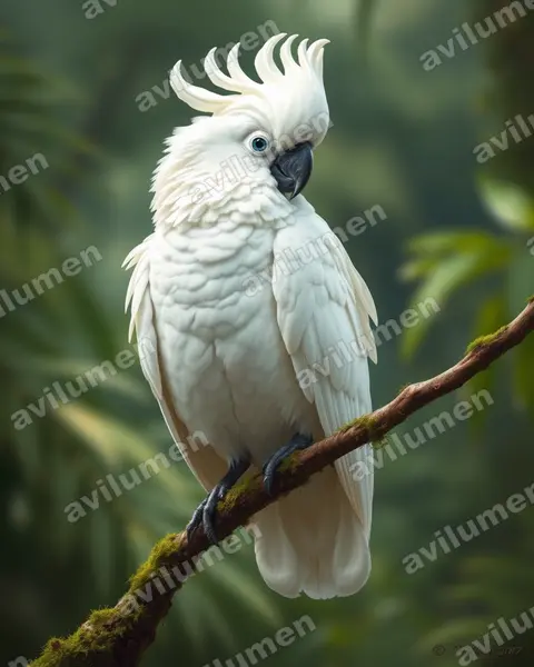 大白凤头鹦鹉（Cacatua alba）的写实插画