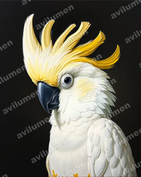 Ilustración en Óleo: Cacatua galerita (Cacatua galeria)