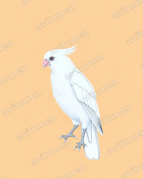 Ilustración en Lápiz de color: Cacatua goffiniana (Cacatúa de las Tanimbar)