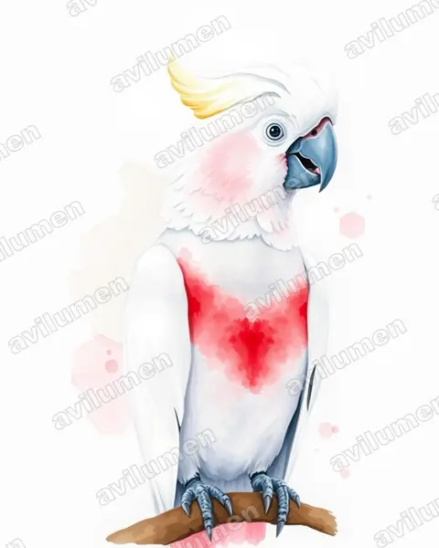 Ilustración en Acuarela: Cacatua haematuropygia (Cacatúa filipina)