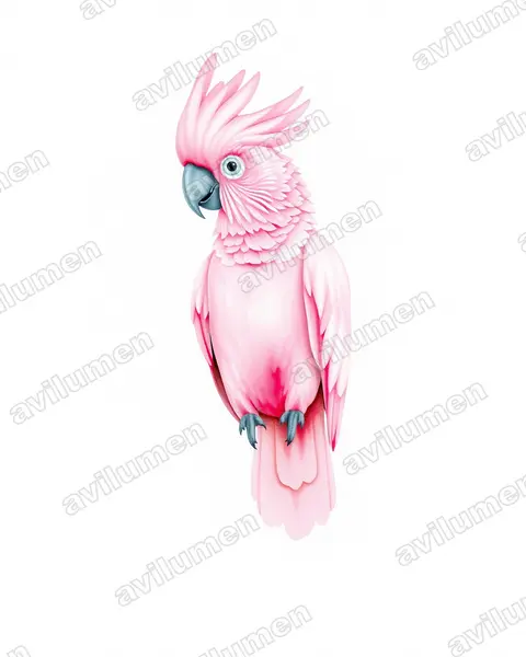 Ilustración en Acuarela: Cacatua leadbeateri (Lophochroa leadbeateri)