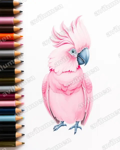 鲑色凤头鹦鹉（Cacatua moluccensis）的水彩插画