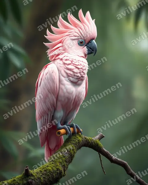 鲑色凤头鹦鹉（Cacatua moluccensis）的写实插画