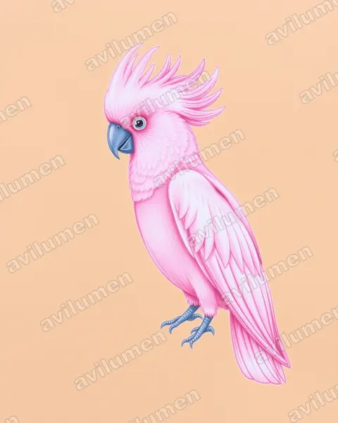 鲑色凤头鹦鹉（Cacatua moluccensis）的彩色铅笔插画