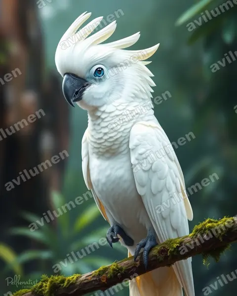 Illustration Réaliste : Cacatua ophthalmica (Cacatoès aux yeux bleus)