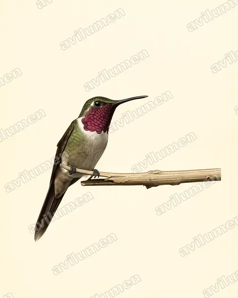 Illustration im Stil Historische Tafel: Amethyststernkolibri (Calliphlox amethystina)