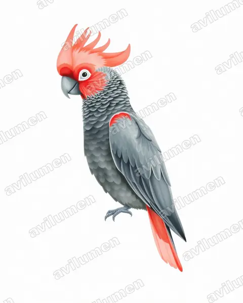 Illustration Aquarelle : Callocephalon fimbriatum (Cacatoès à tête rouge)
