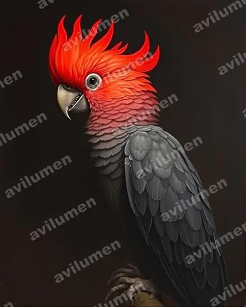 Illustration Huile : Callocephalon fimbriatum (Cacatoès à tête rouge)