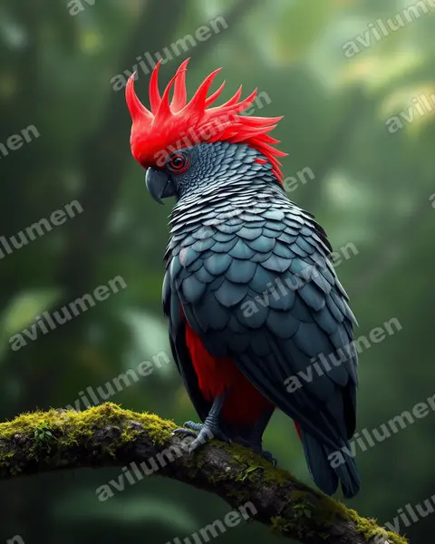 Illustration Réaliste : Callocephalon fimbriatum (Cacatoès à tête rouge)