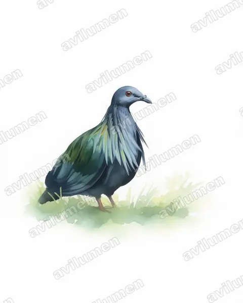 Watercolor illustration: Caloenas nicobarica (Nicobar Pigeon)