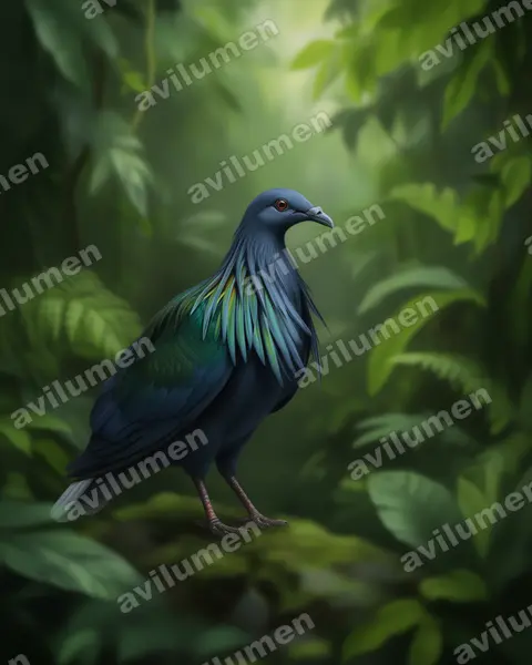 Realistic illustration: Caloenas nicobarica (Nicobar Pigeon)