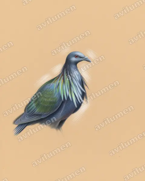 Colored pencil illustration: Caloenas nicobarica (Nicobar Pigeon)