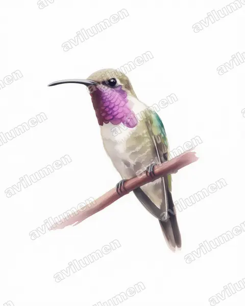 Illustration Aquarelle : Calothorax lucifer (Colibri lucifer)
