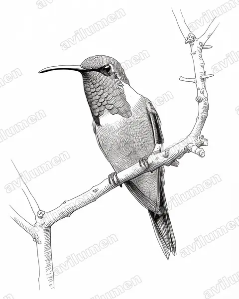 Illustration Encre : Calothorax lucifer (Colibri lucifer)