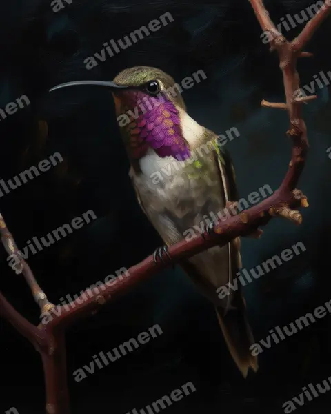 Illustration Huile : Calothorax lucifer (Colibri lucifer)