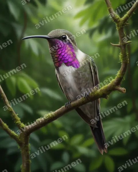 Illustration Réaliste : Calothorax lucifer (Colibri lucifer)