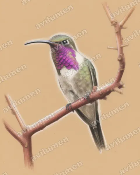 Illustration Crayon de couleur : Calothorax lucifer (Colibri lucifer)
