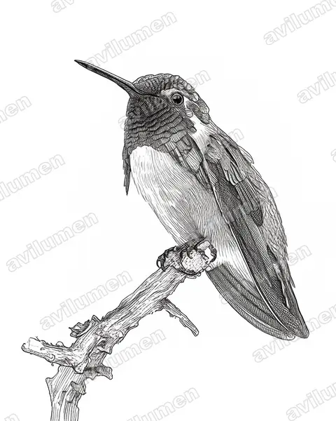 Ilustración en Tinta: Calypte costae (Colibrí de Costa​)