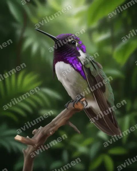 Ilustración en Realista: Calypte costae (Colibrí de Costa​)