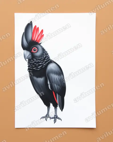 Ilustración en Acuarela: Calyptorhynchus banksii (Cacatúa colirroja)