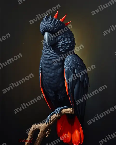 Ilustración en Óleo: Calyptorhynchus banksii (Cacatúa colirroja)
